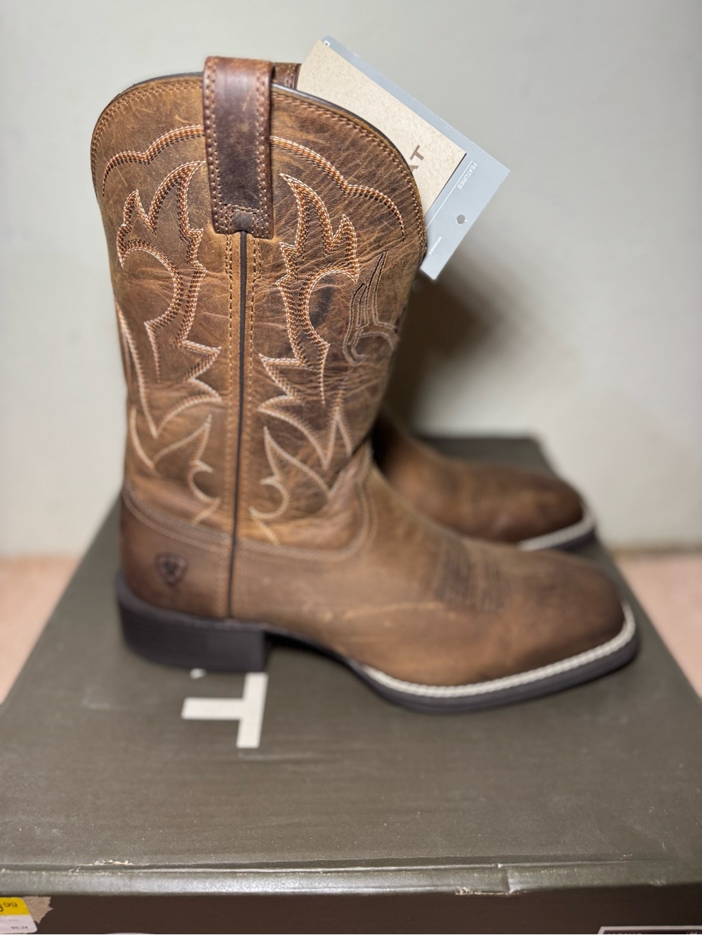 Ariat Brown Leather Western Work Boots with Embroidered Shaft